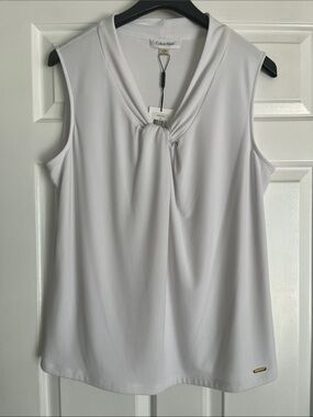 Calvin Klein White Sleeveless Knot-Neck Camisole